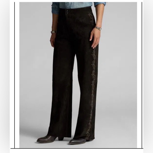 Ralph Lauren Double RL Pants - RRL Embroidered Suede Flare Pant Size 28